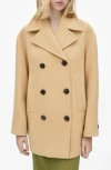 Mango Double Breasted Virgin Wool Blend Coat In Brown