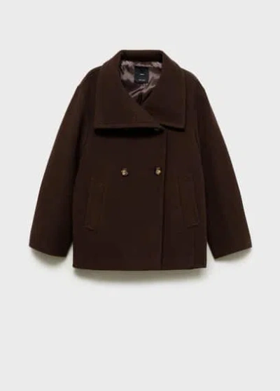 Mango Double-breasted Virgin Wool Coat Chocolate