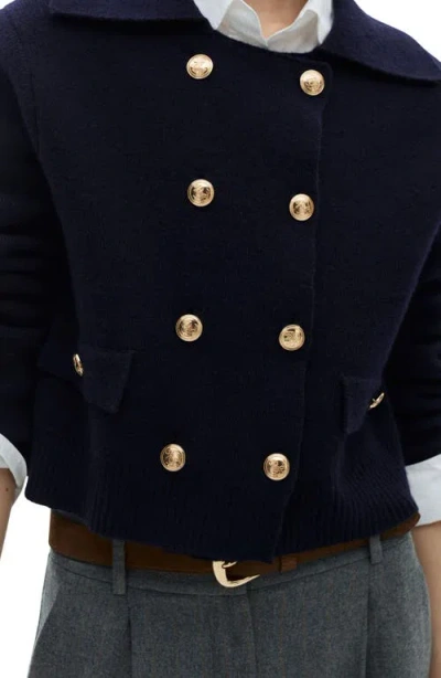 Mango Double Breasted Wool Blend Blazer In Dark Navy