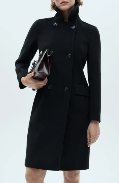 Mango Double-breasted Wool Blend Coat In Black