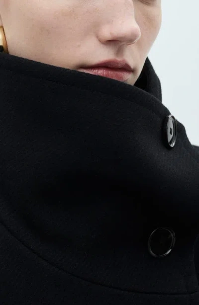 Mango Double Breasted Wool Blend Coat In Black