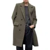 Mango Double Breasted Wool Blend Coat In Green