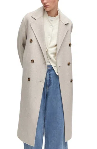 Mango Double Breasted Wool Blend Coat In Neutral