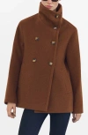 Mango Double Breasted Wool Blend Jacket In Brown