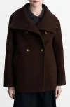 Mango Double Breasted Wool Blend Jacket In Chocolate