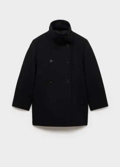 Mango Double-breasted Wool Coat Black