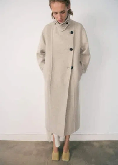Mango Double-breasted Wool Coat Ecru