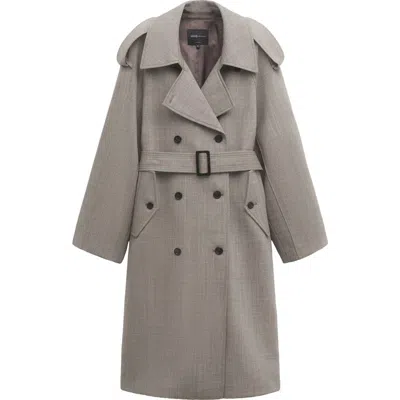 Mango Double Breasted Wool Trench Coat In Gray