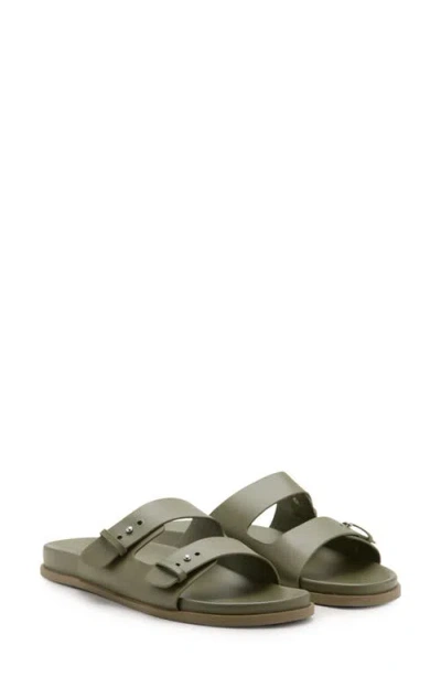 Mango Double-buckle Leather Sandals In Green