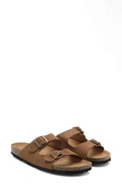 Mango Double Buckle Slide Sandal In Brown