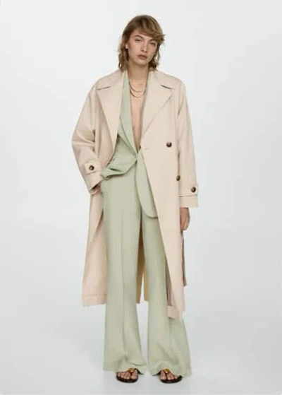 Mango Double-button Trench Coat Beige In Beige