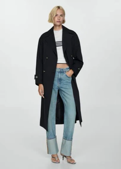 Mango Double-button Trench Coat Black