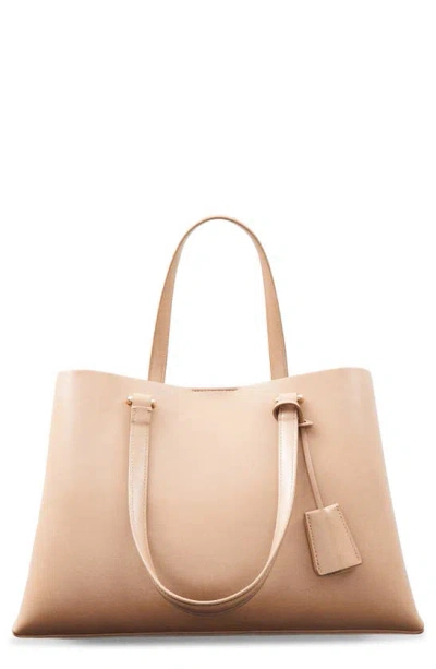 Mango Double Compartment Faux Leather Shopper Bag In Light/ Pastel Brown