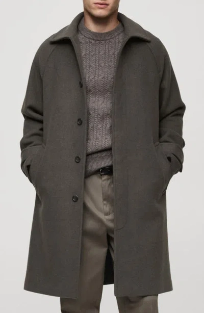 Mango Double Face Topcoat In Khaki Grey
