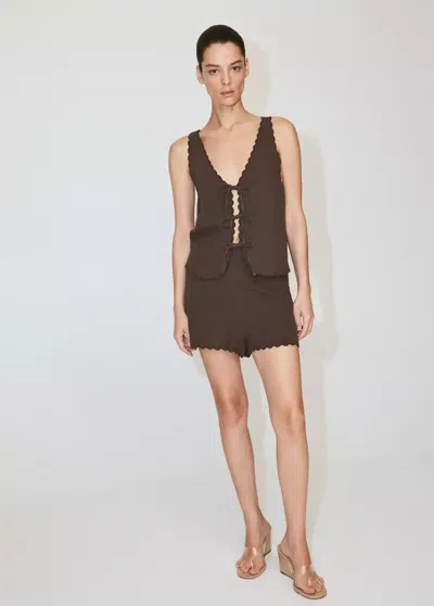 Mango Double Gauze Top With Ties In Chocolate