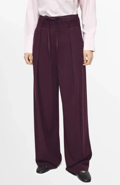 Mango Double Waist High Rise Straight Leg Pants In Burgundy