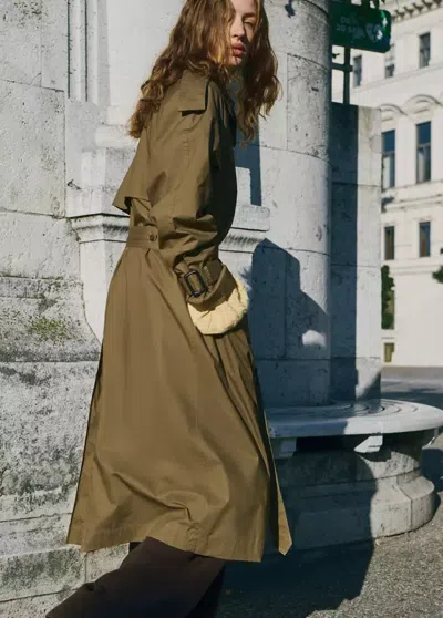 Mango Double-breasted Trench Coat With Corduroy Collar In Khaki