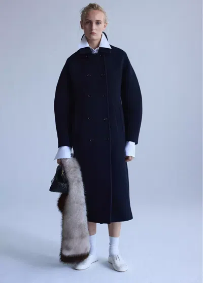 Mango Double-breasted Virgin Wool Coat In Bleu Marine Foncé