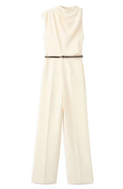 Mango Drape Bodice Belted Straight Leg Jumpsuit In Neutral