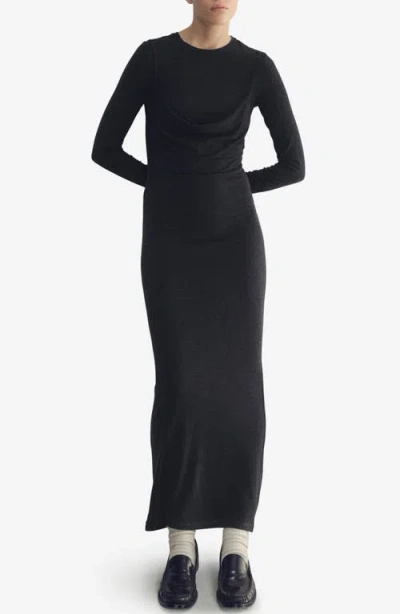 Mango Drape Combined Long Sleeve Maxi Dress In Black