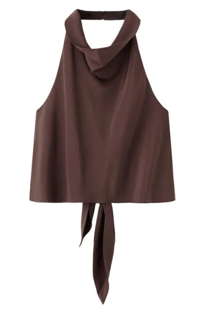 Mango Drape Halter Crop Top In Brown