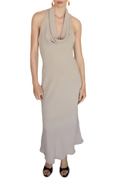 Mango Drape Halter Dress In Beige