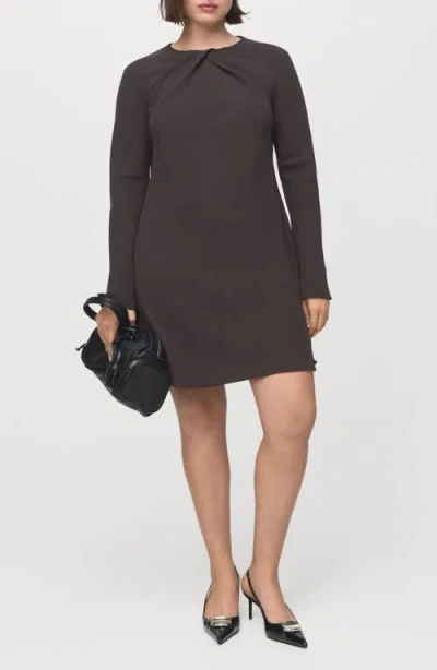 Mango Drape Long Sleeve Sheath Dress In Brown