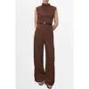 Mango Drape Neck Belted Jumpsuit In Brown