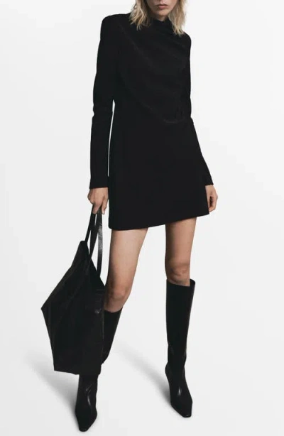 Mango Drape Neck Long Sleeve Dress In Black