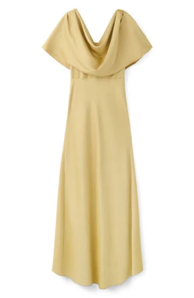 Mango Drape Neck Satin Maxi Dress In Neutral