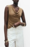 Mango Drape Neck Top In Brown
