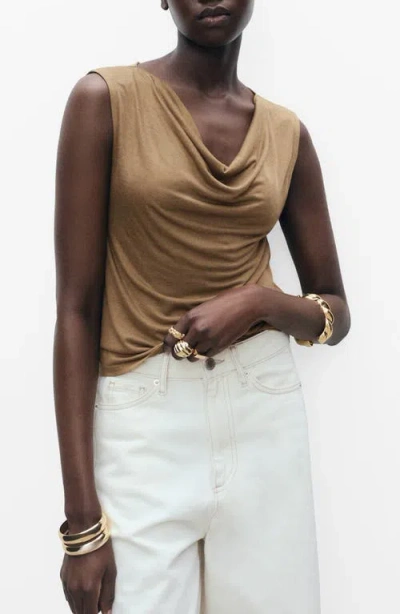 Mango Drape Neck Top In Brown