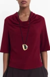 Mango Drape Neck Top In Burgundy