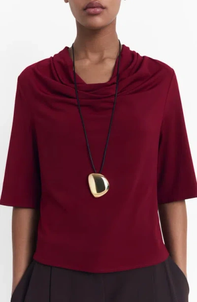 Mango Drape Neck Top In Burgundy