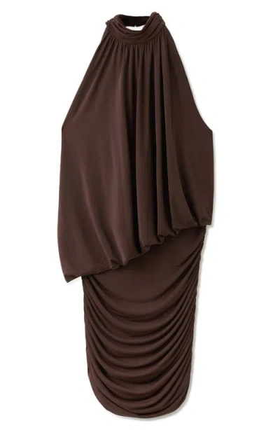 Mango Drape Sleeveless Minidress In Brown