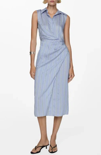 Mango Drape Sleeveless Shirtdress In Blue