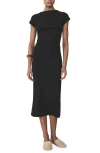 Mango Drape Waist Cotton Midi Dress In Black