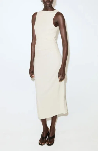 Mango Fitted Dress With Draped Waist In White