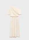Mango Draped Asymmetrical Midi-dress Ecru