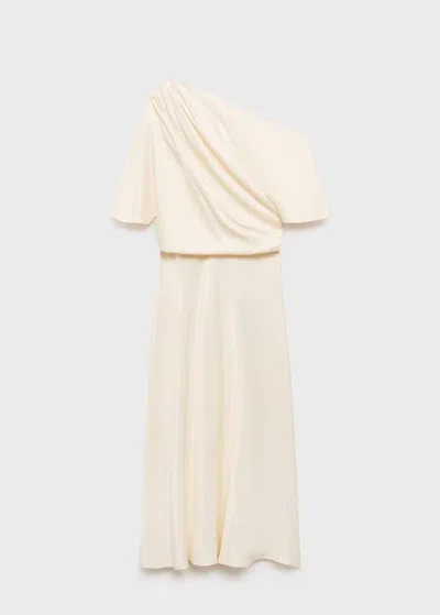Mango Draped Asymmetrical Midi-dress Ecru