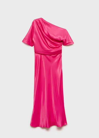 Mango Draped Asymmetrical Midi-dress Pink