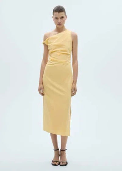 Mango Draped Asymmetrical Midi-dress Yellow