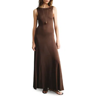 Mango Draped Back Knit Maxi Dress In Brown