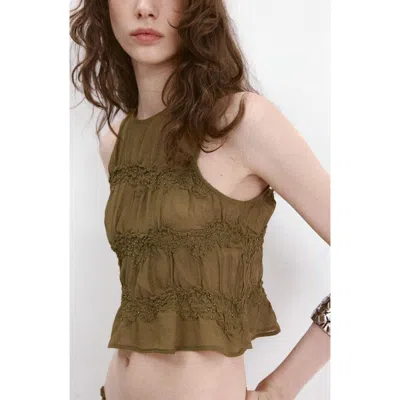 Mango Draped Beaded Sleeveless Top In Green