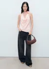 Mango Halter Drape Neck Top With 3d Floral
