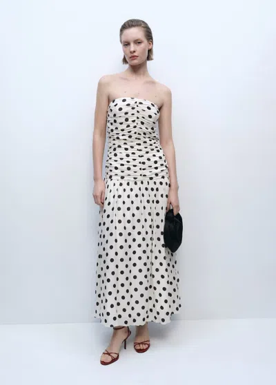 Mango Draped Body Polka Dot Dress Off White