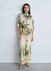 Mango Draped Cape With Tropical Print Ecru In Ecru