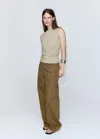 Mango Draped Cotton Top In Khaki