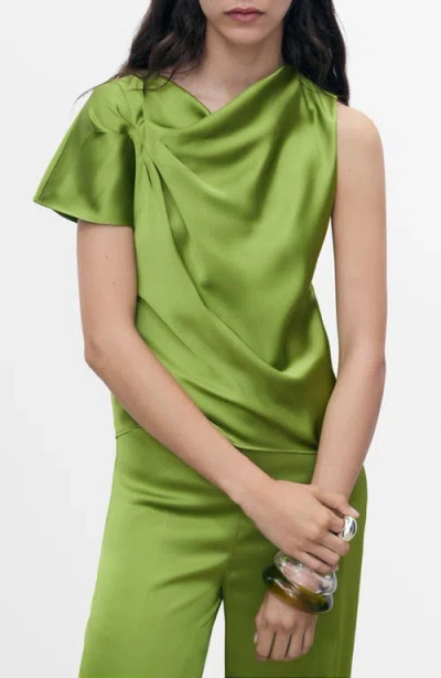 Mango Draped Cowl Neck Satin Top In Green