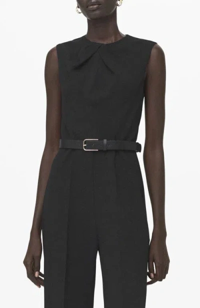 Mango Draped Detail Belted Wide Leg Jumpsuit In Black